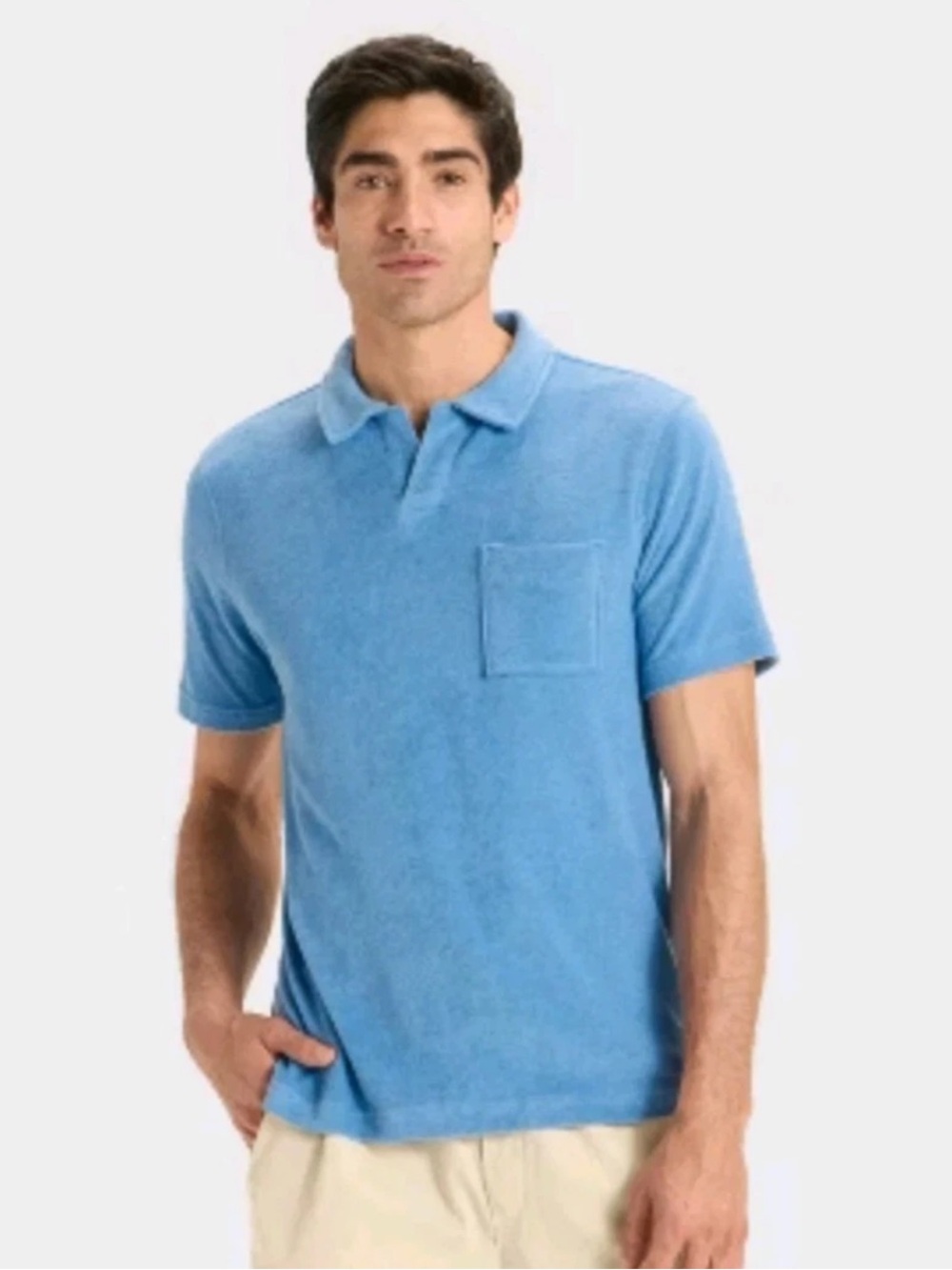 Men’s Goodfellow Co Blue Terry Short Sleeve Polo Textured Shirt